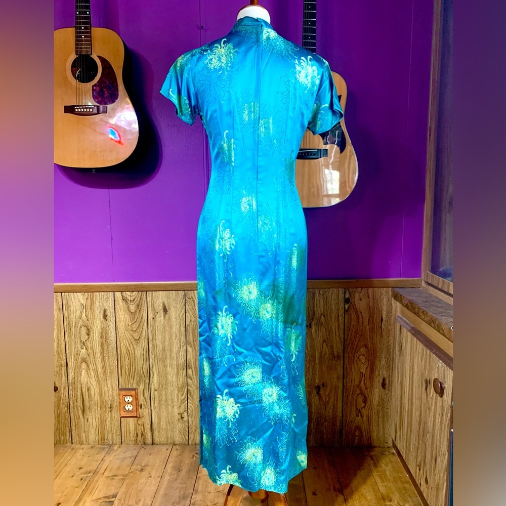 Women’s Vintage 60’s Long Japanese Dress SZ 10 Teal and Green - Picture 13 of 14
